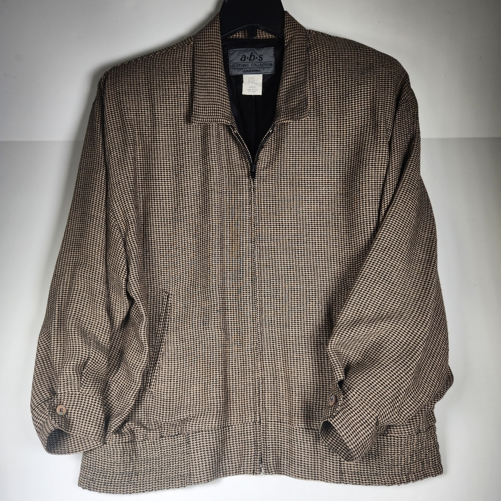 ABS California Allen Schwartz Womens Jacket Size Large Beige Black Rayon